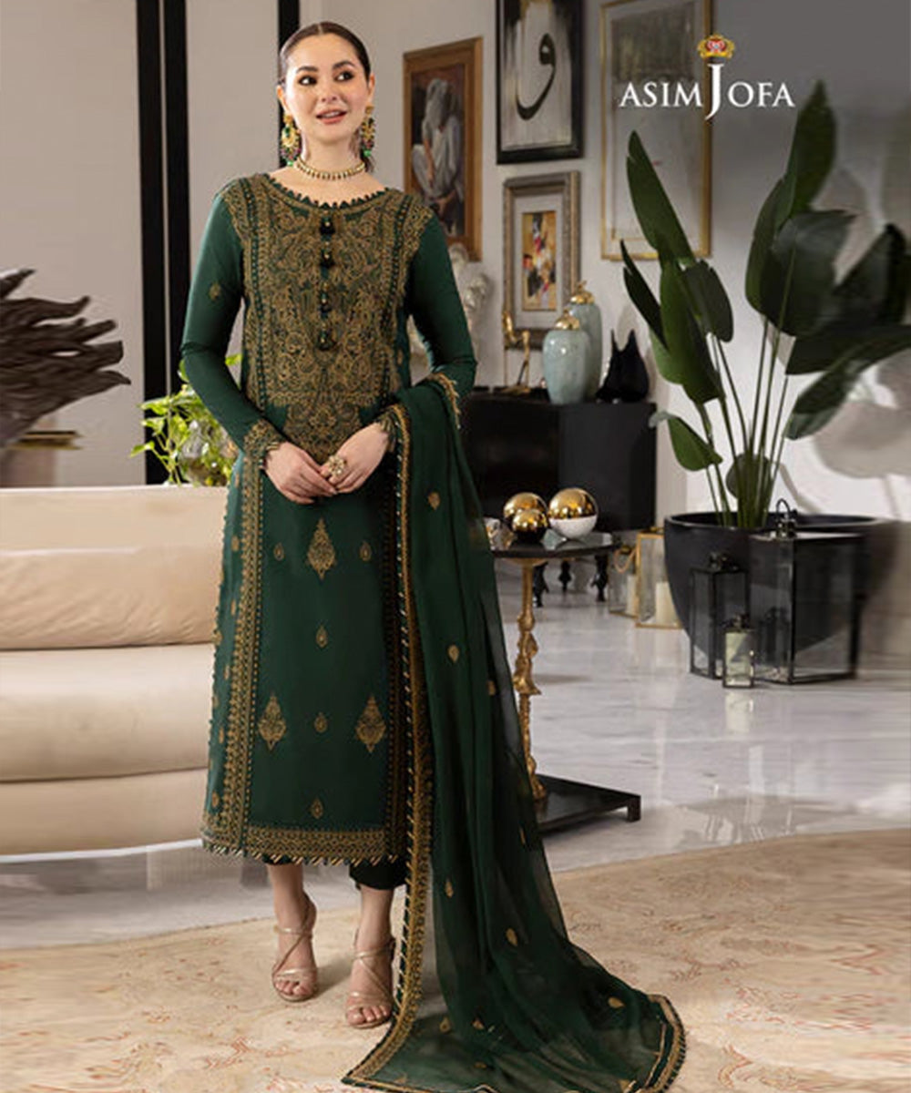 Asim Jofa Lawn 3Pc Embroidered With Chiffon Embroidered Dupatta-1034