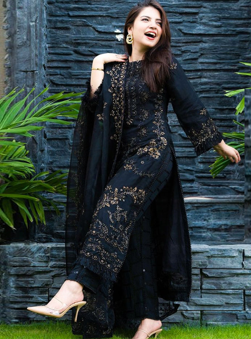 Lawn 3Pc Embroidered Shirt With Organza Embroidered Dupatta- 1020