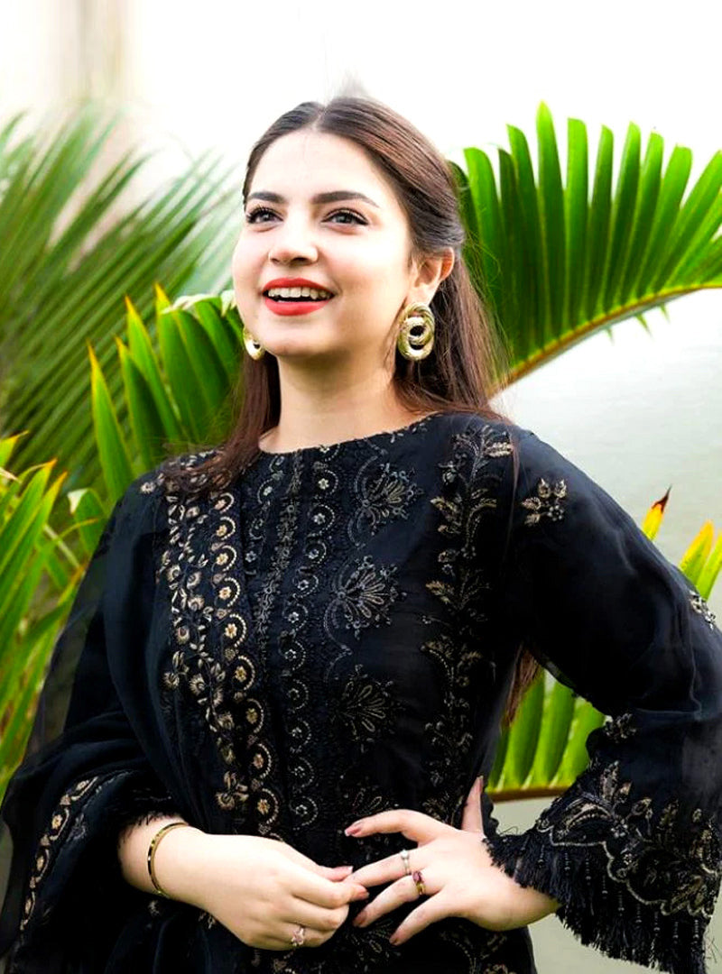 Lawn 3Pc Embroidered Shirt With Organza Embroidered Dupatta- 1020