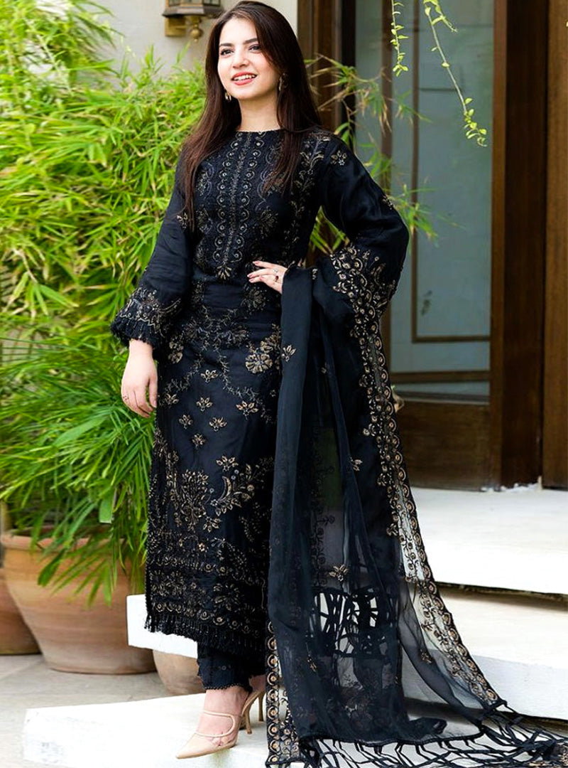 Lawn 3Pc Embroidered Shirt With Organza Embroidered Dupatta- 1020