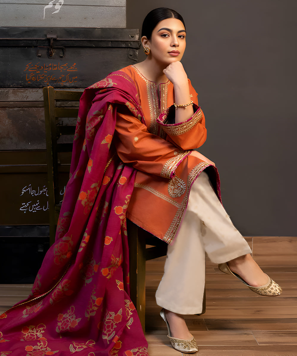 Zara Shahjahan 3Pc Lawn Embroidered Shirt With Digital Printed Dupatta-1112