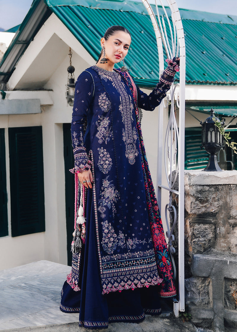 Hussain Rehar Lawn 3Pc Embroidered With Digital Printed Dupatta-1100