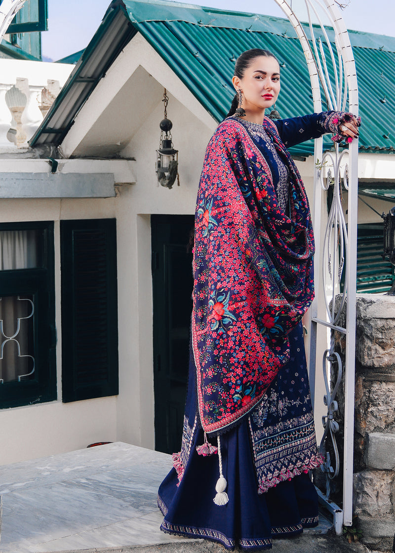 Hussain Rehar Lawn 3Pc Embroidered With Digital Printed Dupatta-1100