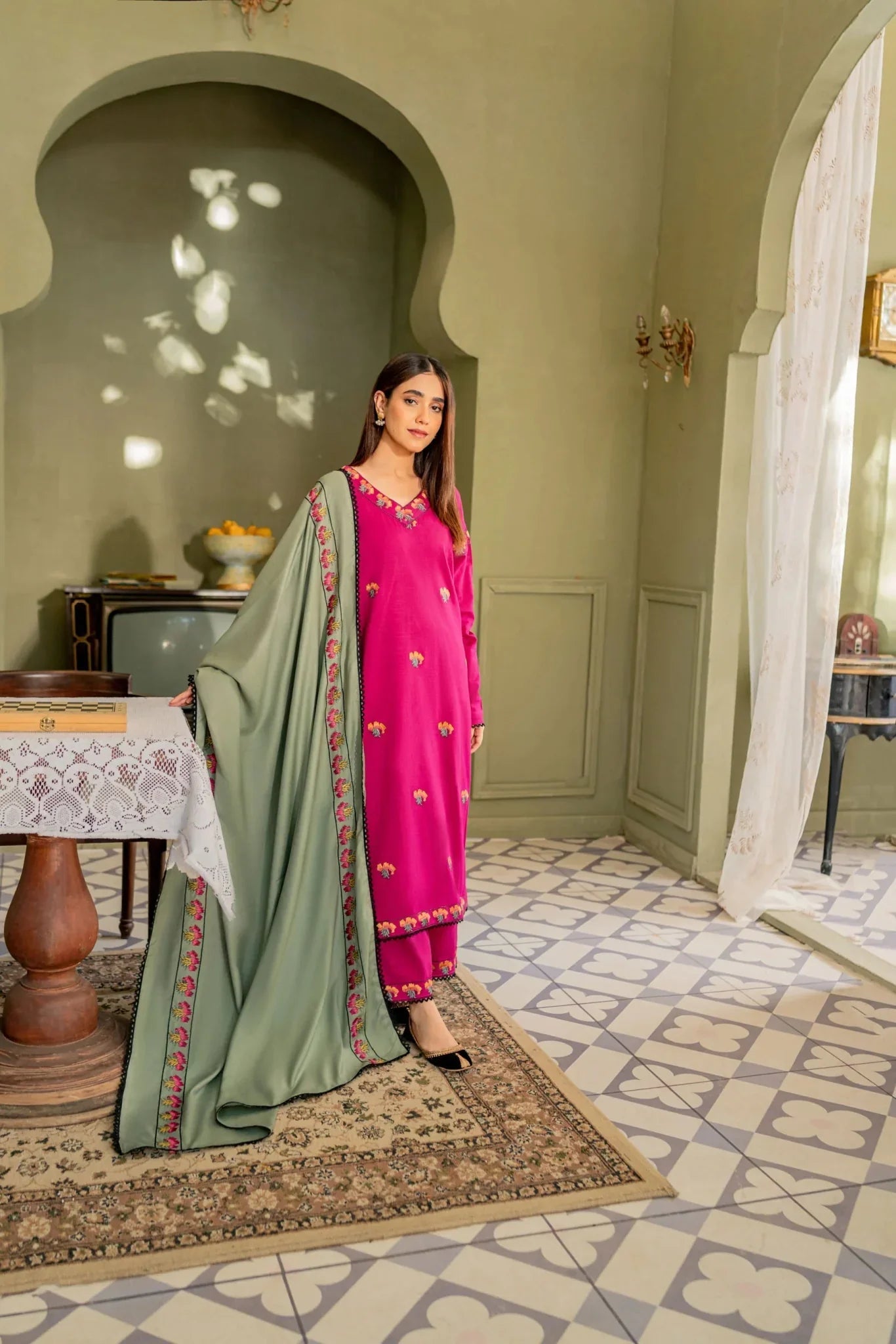 Lawn-3PC Embroidered Shirt with Lawn Embroidered Dupatta- 1173