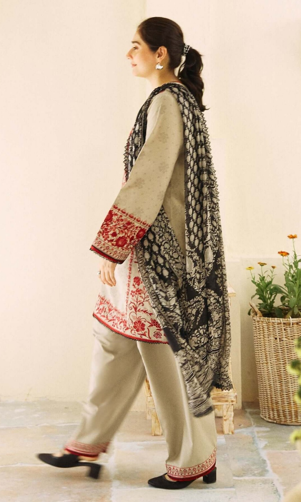 ZARASHAHJAHAN Lawn-3PC Embroidered with Digital printed Dupatta-1018