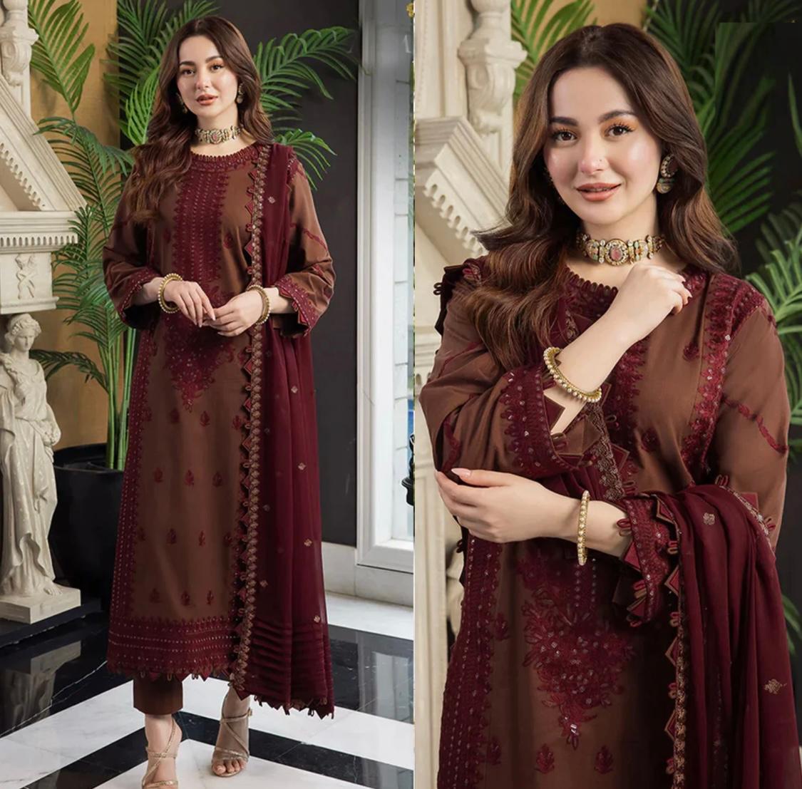 Asim Jofa Lawn 3Pc Embroidered With Chiffon Embroidered Dupatta-1025