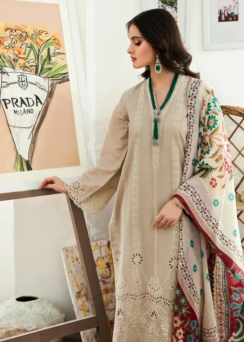 Lawn 3Pc Chickenkari Embroidered Shirt With Print Shawl-323