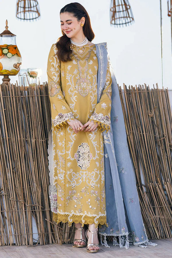 Dhanak-3PC Embroidered Shirt with Organza Embroidered Dupatta- 3145
