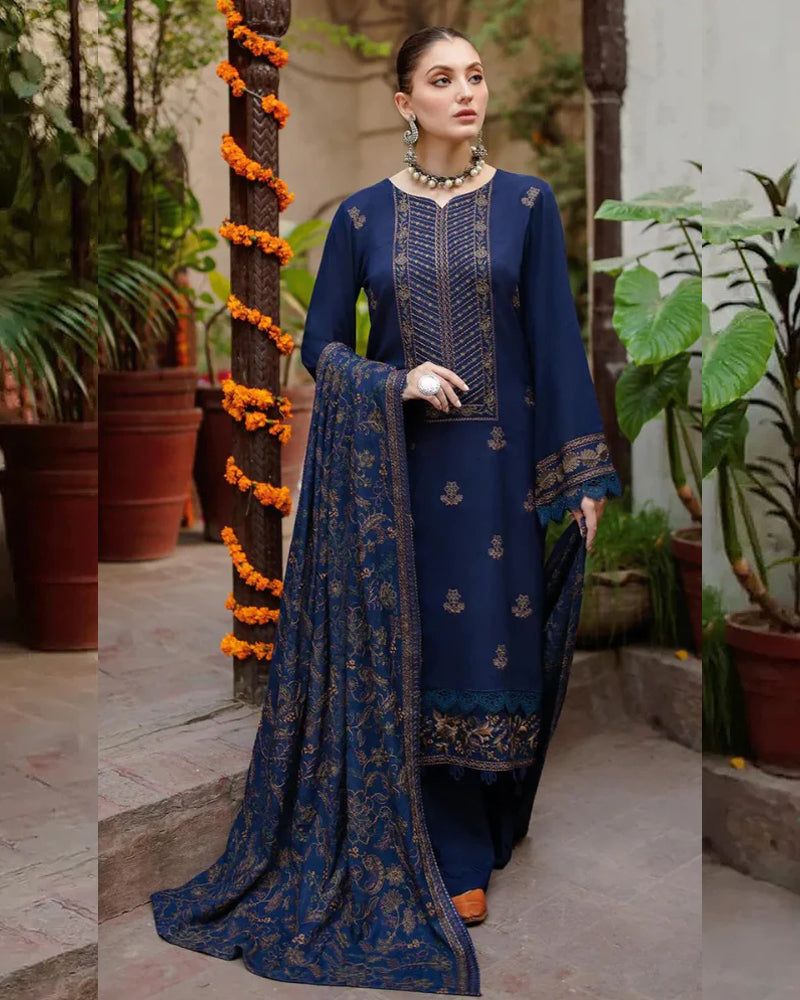 Dhanak 3Pc Embroidered With Embroidered Shawl-1263