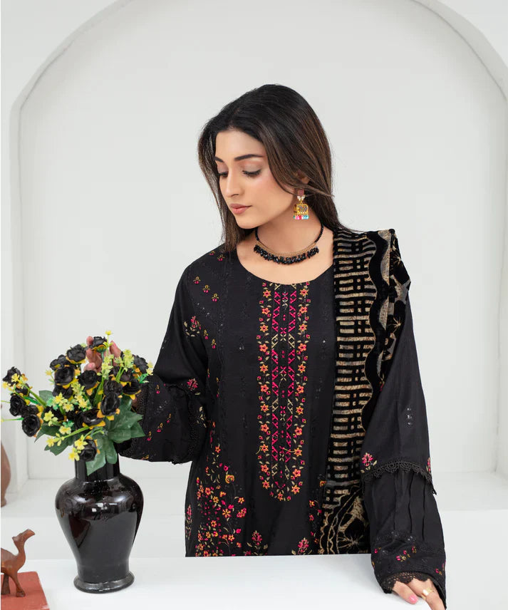 Creation Dhanak 3Pc Chikankari Embroidered Shirt With Velvet Plachi Shawl- 2101