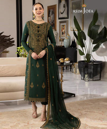 Asim Jofa Lawn 3Pc Embroidered With Chiffon Embroidered Dupatta-1034