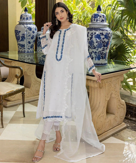 Azure Lawn 3Pc Embroidered With Organza Embroidered Dupatta-390