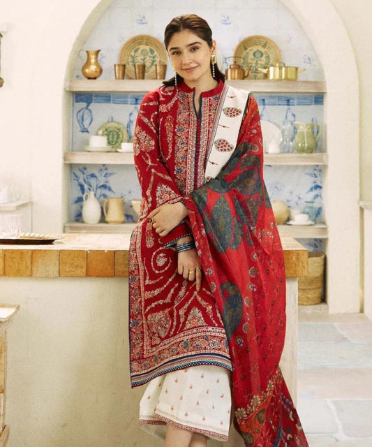 Zara Shahjahan 3Pc Lawn Embroidered Shirt With Printed Dupatta-1054