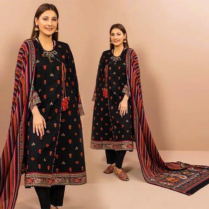 Kayseria 3Pc Dhanak Embroidered Shirt With Dhanak Print Shawl-641