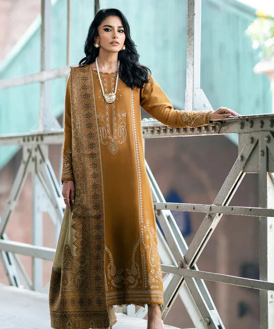 Izel Musafir 3Pc Dhanak Embroidered Shirt With Digital Printed Shawl-266