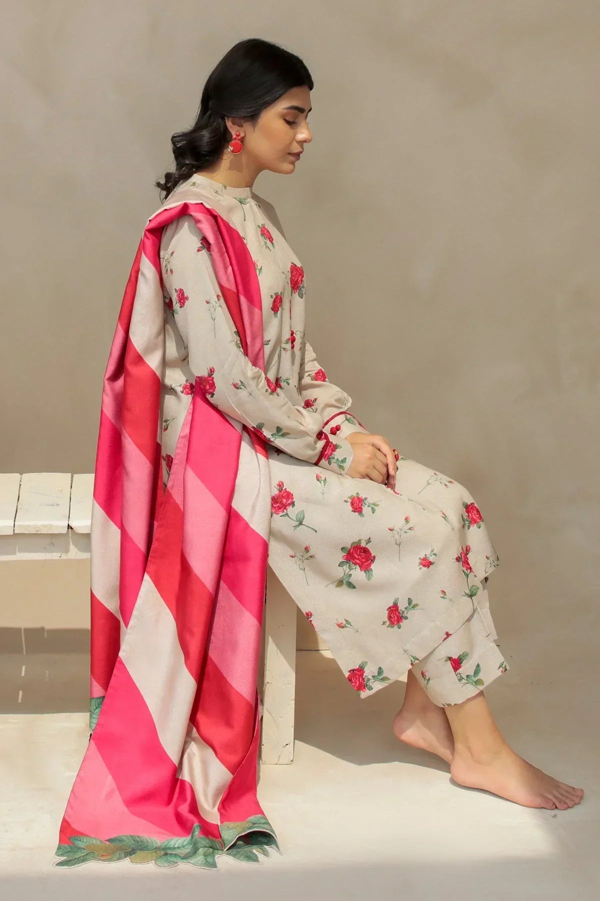 Baroque 3Pc Karandi Printed Shirt With Karandi Printed Duaptta And Trouser-805