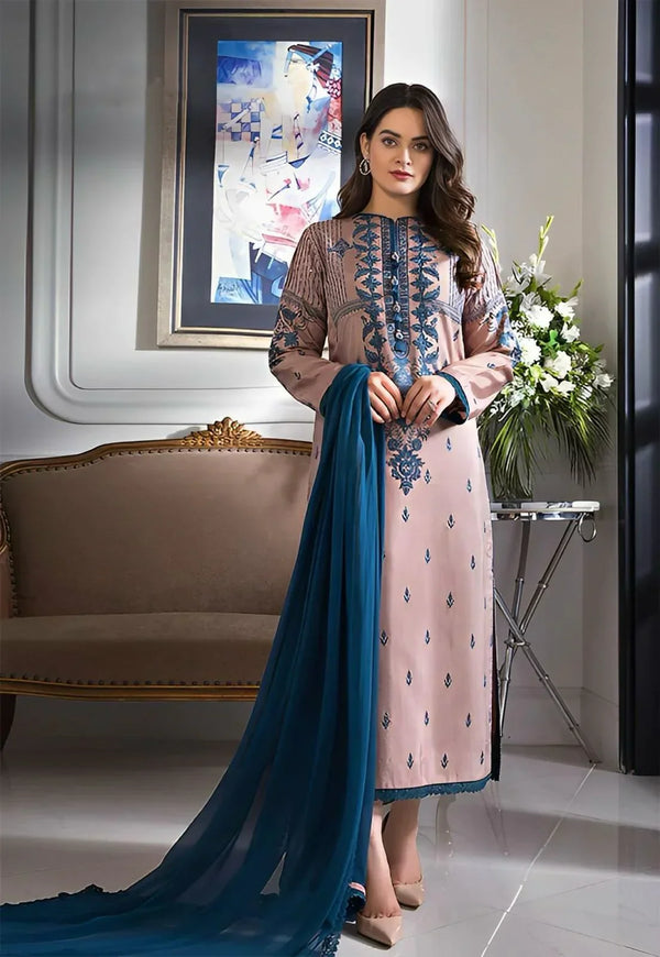 Dhanak 3PC Embroidered Shirt with Chiffon Dupatta-142