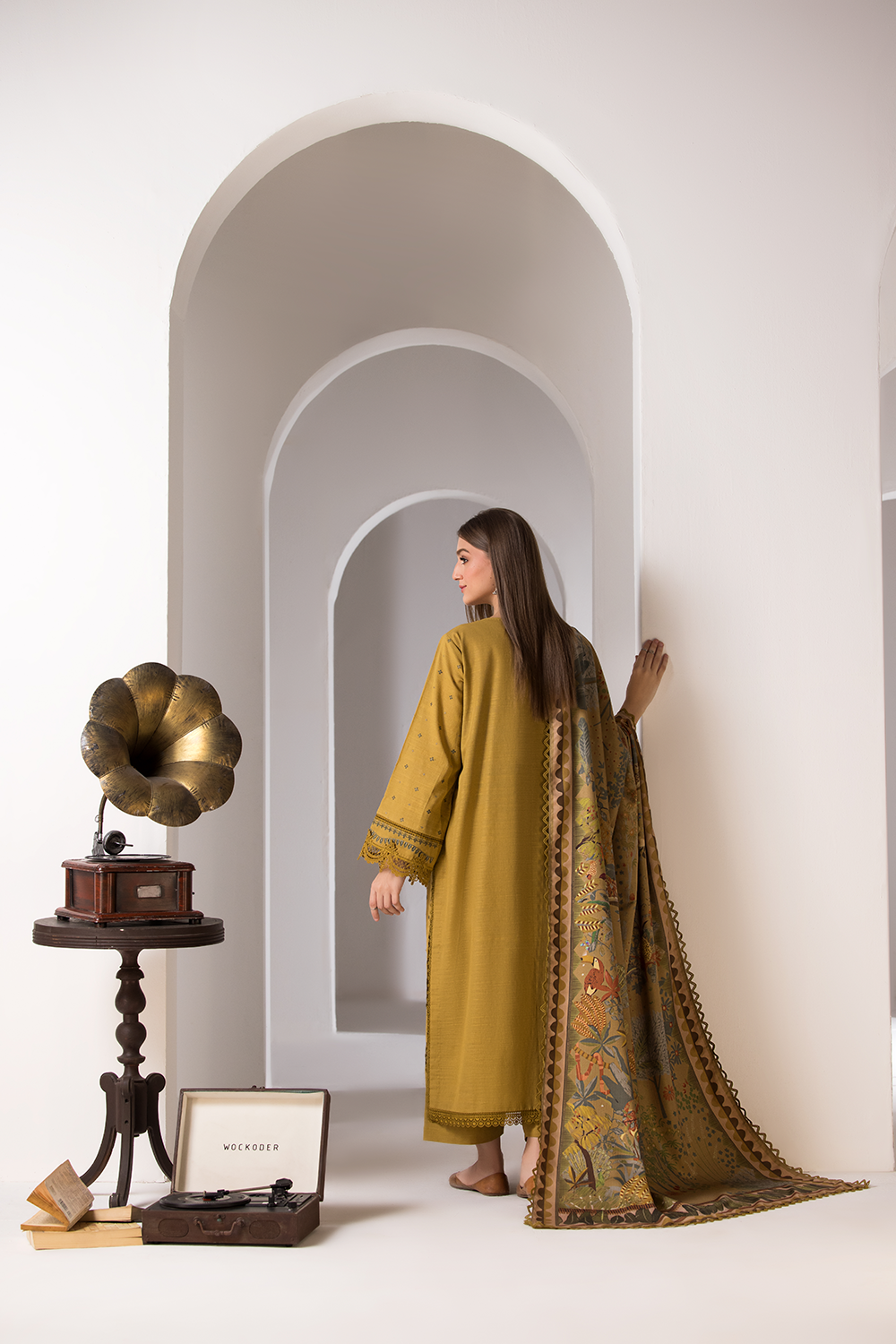 Sobia Nazir - 3Pc Dhanak Embroidered Shirt with Twill Printed Shawl and Trouser-686