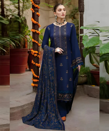 Dhanak 3Pc Embroidered With Embroidered Shawl-1263