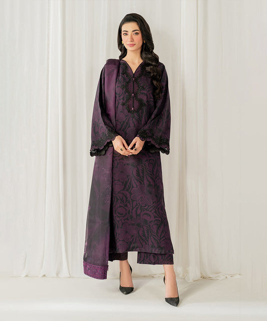 3PC-Printed Lawn Shirt With Voile Printed Dupatta-1550