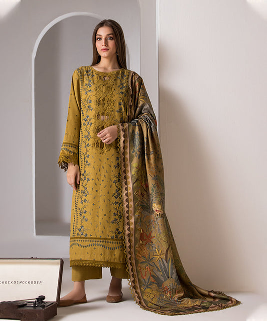 Sobia Nazir - 3Pc Dhanak Embroidered Shirt with Twill Printed Shawl and Trouser-686