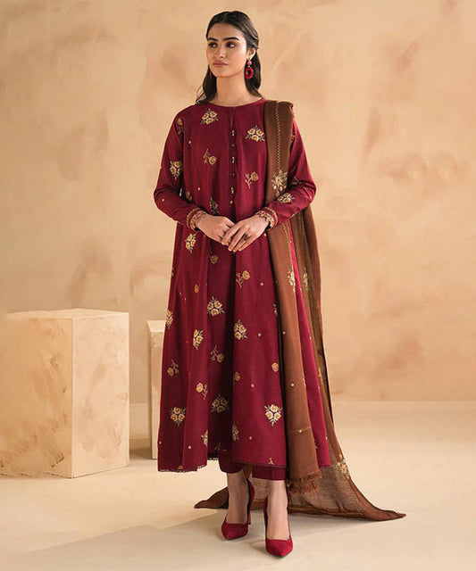 Baroque Lawn 3Pc Embroidered With Lawn Embroidered Dupatta-1030