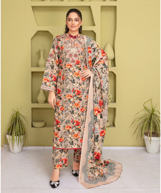 Creation Khaddar 3Pc With Khaddar Printed Shirt & Trouser-911