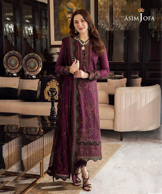 Asim Jofa 3Pc Lawn Embroidered With Chiffon Embroidered Dupatta-412