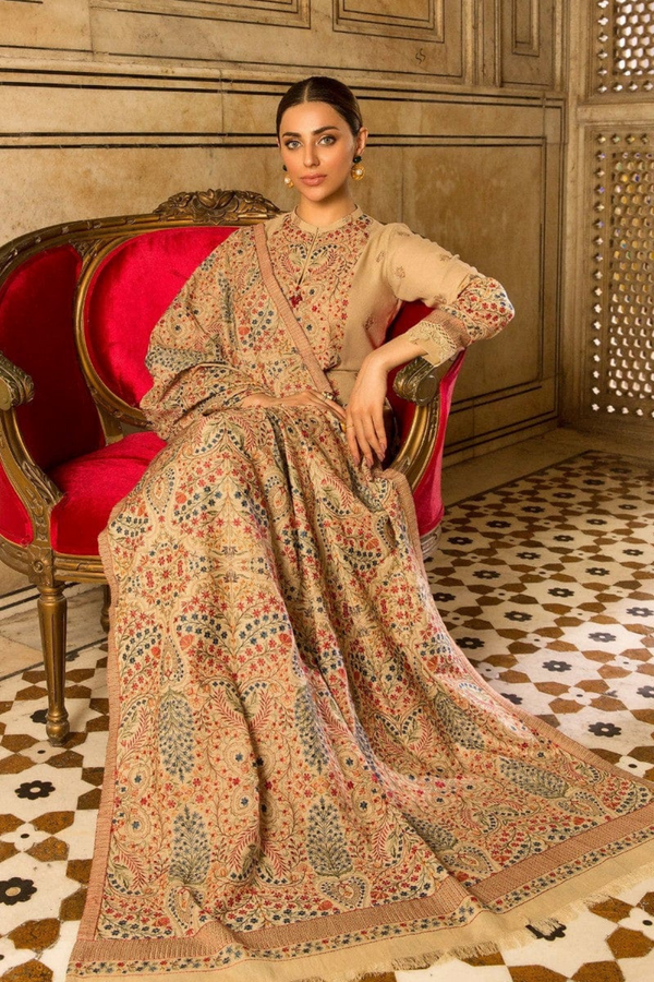 Dhanak-3PC Embroidered Shirt with Dhanak Embroidered Shawl- 590