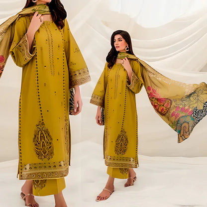 Batik Dhanak 3Pc Embroidered With Digital Printed Wool Shawl-638