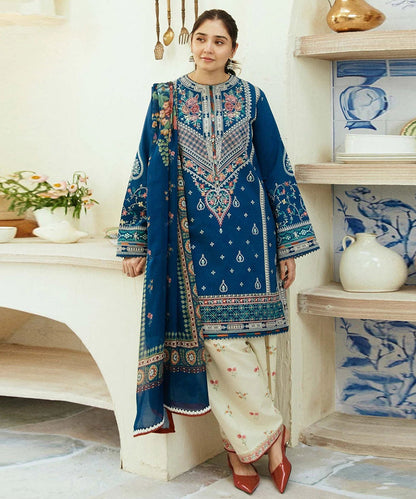 Zara Shahjahan 3Pc Lawn Embroidered Shirt With Digital Printed Dupatta-1055