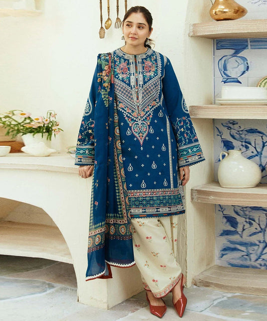Zara Shahjahan 3Pc Lawn Embroidered Shirt With Digital Printed Dupatta-1055