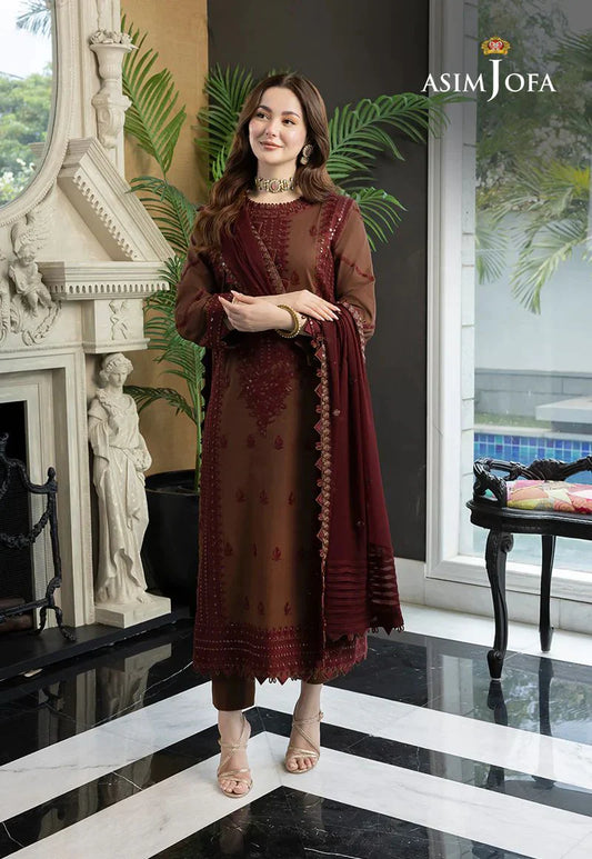 Asim Jofa Lawn 3Pc Embroidered With Chiffon Embroidered Dupatta-1025