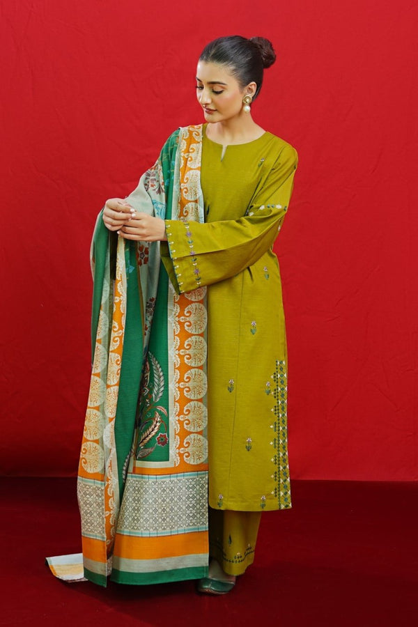 Lawn-3PC Embroidered Shirt with Digital Printed Jacquard Dupatta-1074
