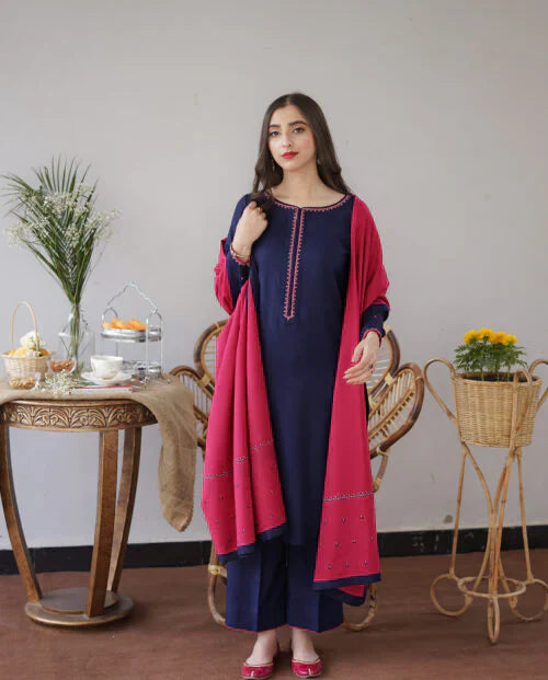 Aisling Dhanak 3Pc Embroidered With Dhanak Embroidered Shawl-158