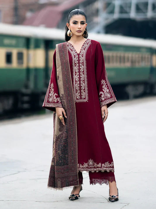 Izel Dhanak 3Pc Embroidered With Digital Printed Wool Shawl-258