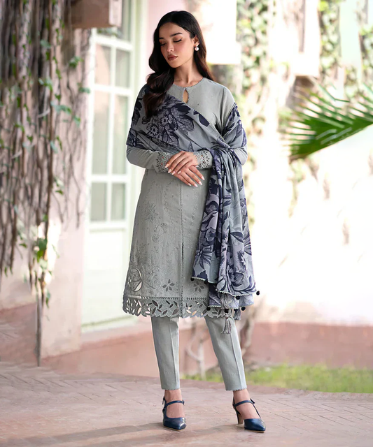 Lawn-3PC Embroidered Shirt with Digital Printed Jacquard Dupatta-1181