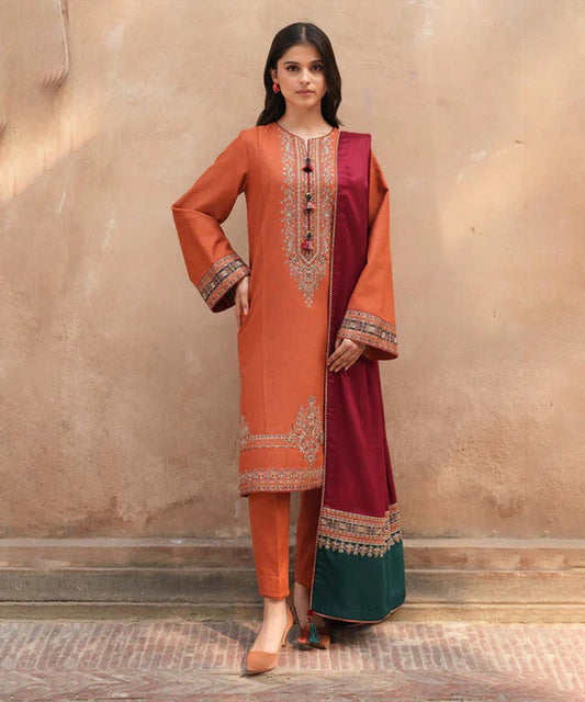 Lawn-3PC Embroidered Shirt with Digital Printed Jacquard Dupatta- 1214
