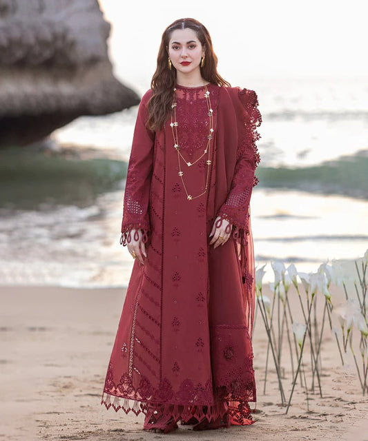 Qalamkar Lawn-3PC Embroidered Shirt with Organza Embroidered Dupatta-1134