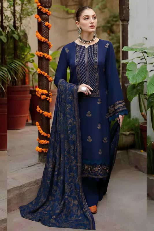 Dhanak 3Pc Embroidered With Embroidered Shawl-1263