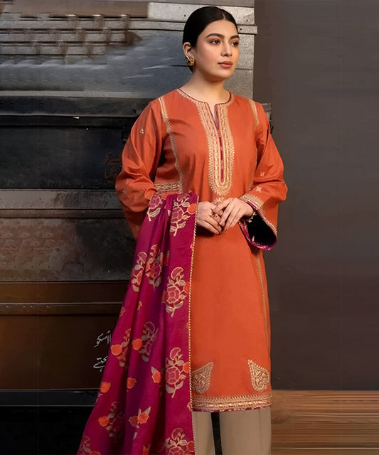 Zara Shahjahan 3Pc Lawn Embroidered Shirt With Digital Printed Dupatta-1112