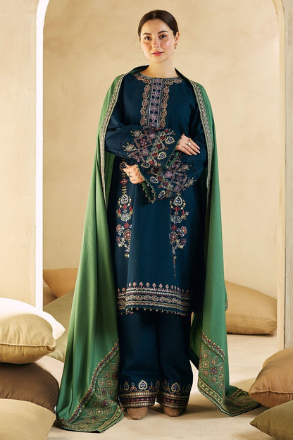 Zara Shahjahan - 3Pc Dhanak Embroidered Shirt With Dhanak Embroidered Shawl And Trouser -1293