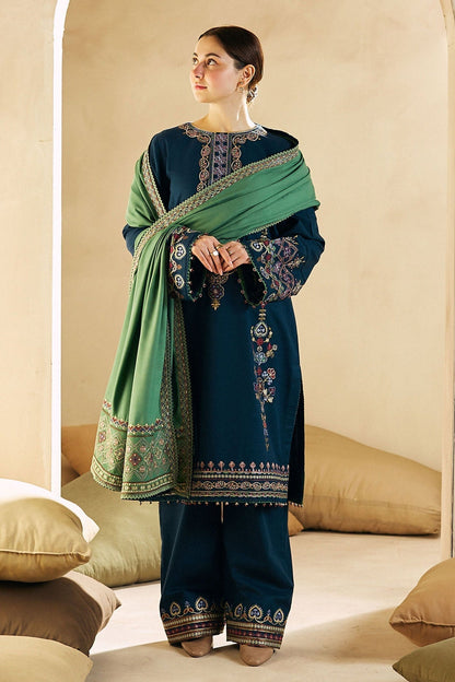 Zara Shahjahan - 3Pc Dhanak Embroidered Shirt With Dhanak Embroidered Shawl And Trouser -1293