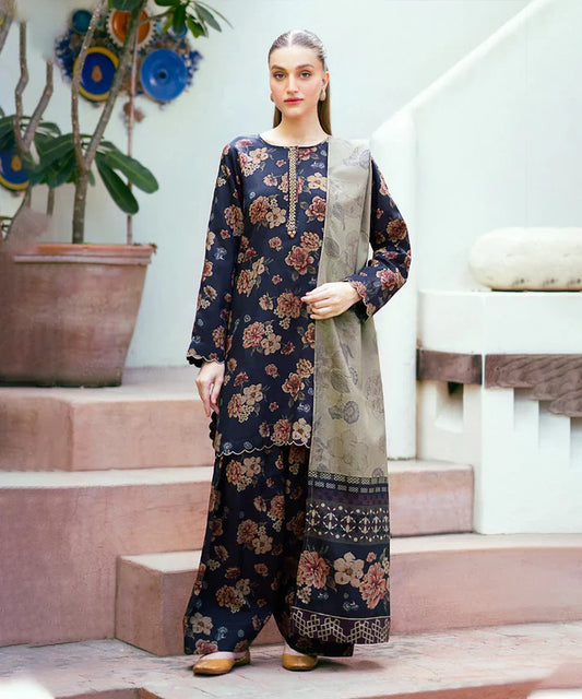 Baroque 3Pc Karandi Printed Shirt With Karandi Printed Duaptta And Trouser-837