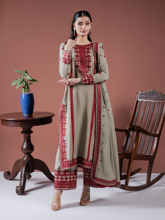 Lawn 3PC Embroidered Shirt with Organza Embroidered Dupatta-1211