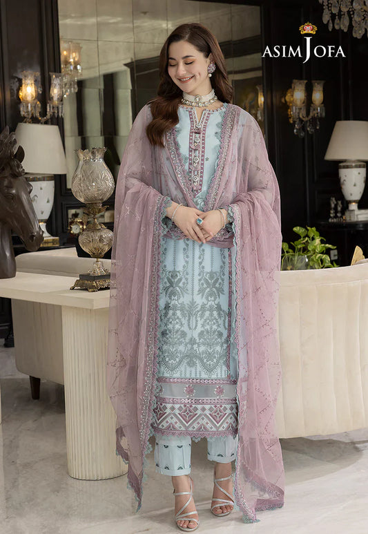 Asim Jofa 3Pc Lawn Embroidered With Chiffon Embroidered Dupatta-435